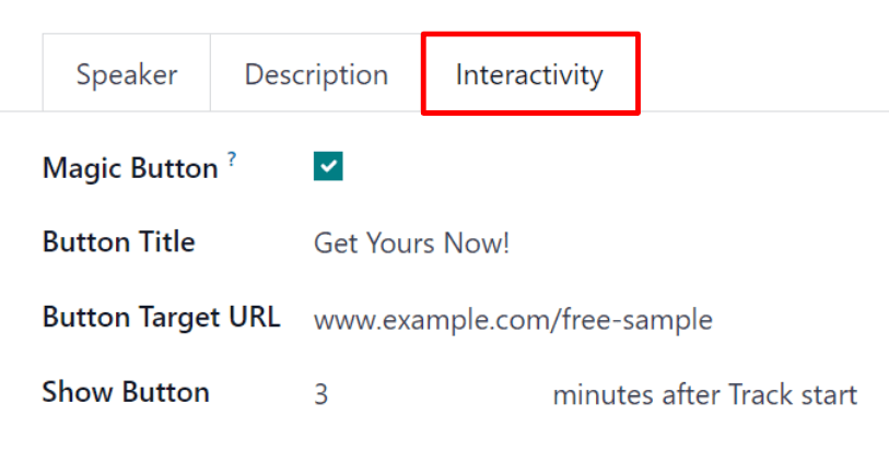 The Interactivity tab on an event track form in the Varyshop Events application.